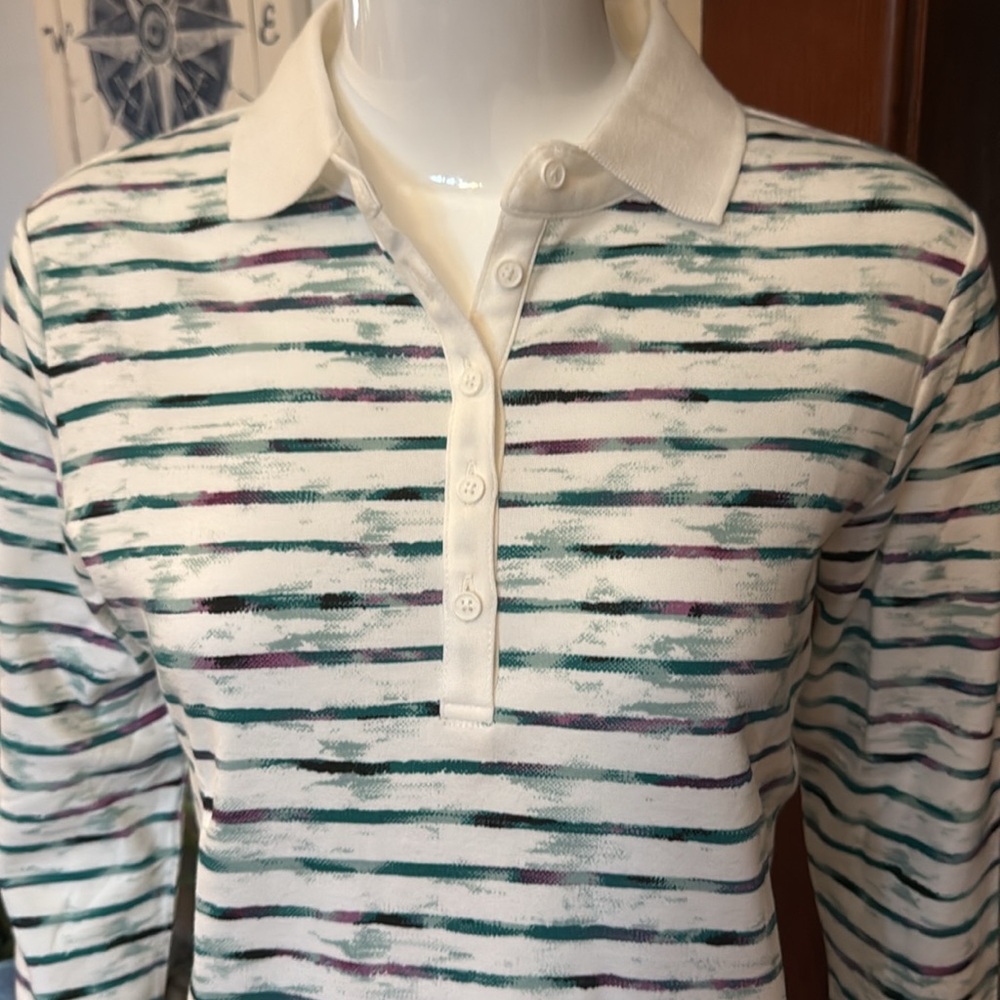 NWT northern reflections size small Striped Polo Collar Women's Top